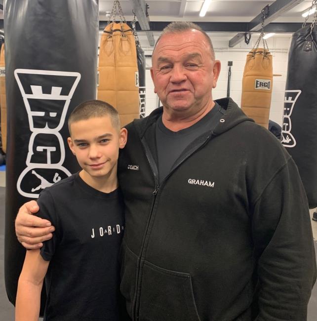 Louie  in the gym with head coach Graham Brockway